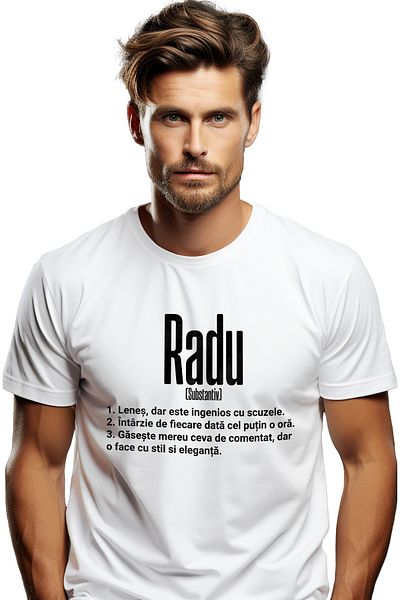 StoryGift Romania Tricou Barbati Cu Numele Radu, Amuzant, Lenes, Haios, Funny, Personalizat, Cadou cu imprim STG