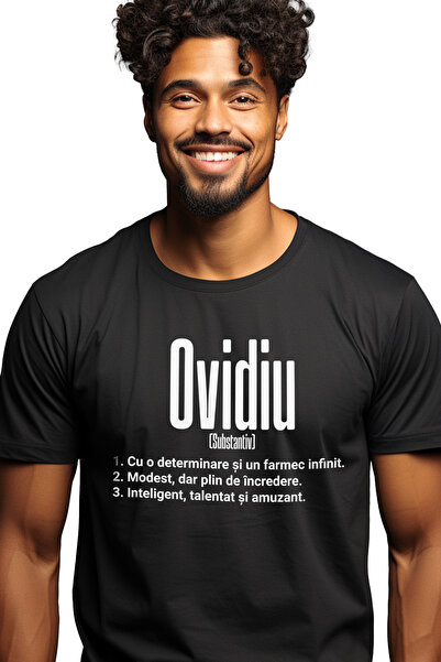 StoryGift Romania Tricou bărbătesc cu nume Ovidiu, Determinare, Modest, Intel...