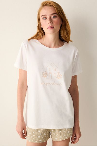 Penti Tricou din bumbac Floral Off-White