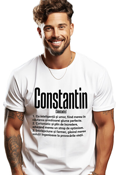 StoryGift Romania Tricou bărbătesc cu nume Constantin, Inteligență, Umor, Car...
