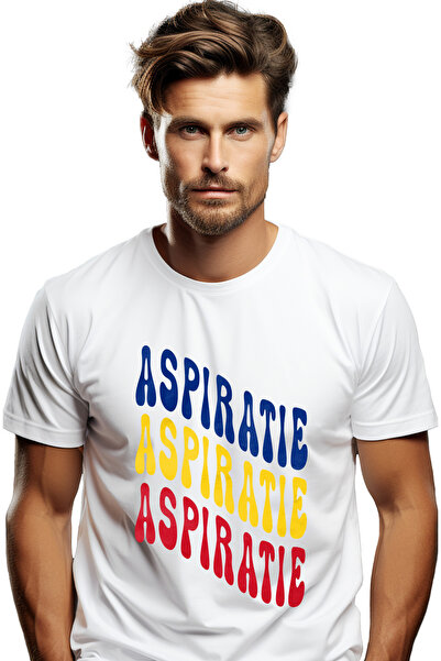 StoryGift Romania Tricou bărbătesc Cuvântul Aspirație, În Culorile Drapelului...