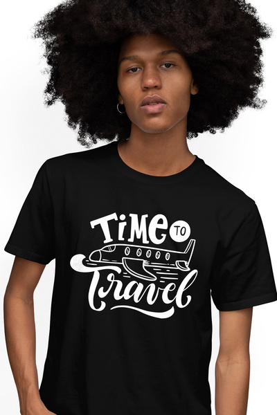 StoryGift Romania Tricou bărbătesc cu un avion și mesajul „e timpul să călăto...