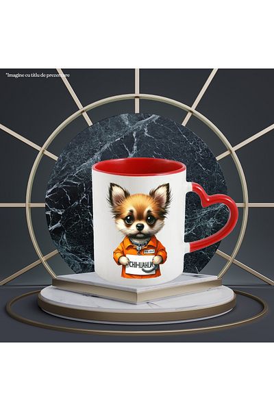 StoryGift Romania Mug with a Chihuahua puppy in prison, illustration, orange police uniform, With ,STG