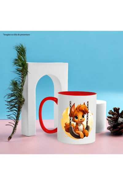 StoryGift Romania Mug with a swinging animal, playing, park, children, illustration, cheerful, With ,STG