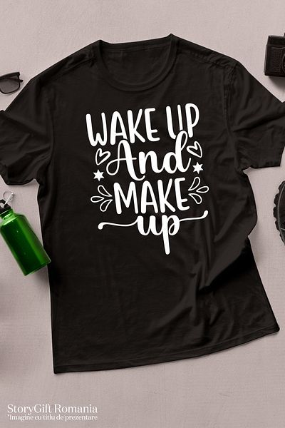 StoryGift Romania Men's T-shirt With Hearts And A Message That Urges You To Wake Up And Invent Something Stg