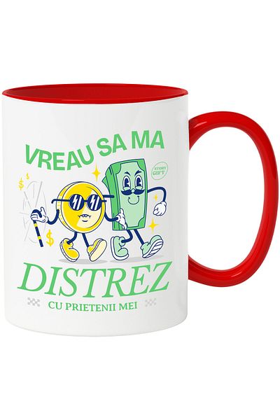 StoryGift Romania Mug with Couple Gold Coin and Green Banknote text I want to have fun, Ceramic, With ,STG