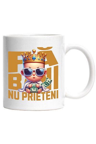 StoryGift Romania Mug with Baby with stack of banknotes, crown and fur coat text make money, With,STG