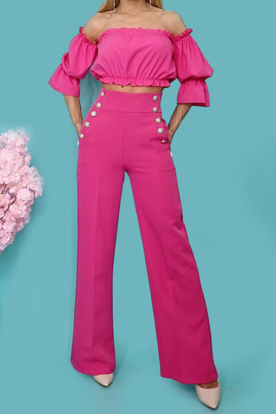 FashionForYou Pantaloni eleganti Palma, cu talie inalta, Roz