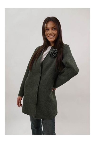 Lamiar FLOWER MIDI COAT WITH POCKET UNLINED AMADORA BUTTON CLOSURE ONE SIZE WAIST Khaki