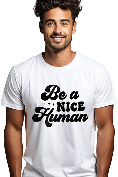 StoryGift Romania Tricou bărbătesc cu textul în engleză „be A Nice Human” - B...