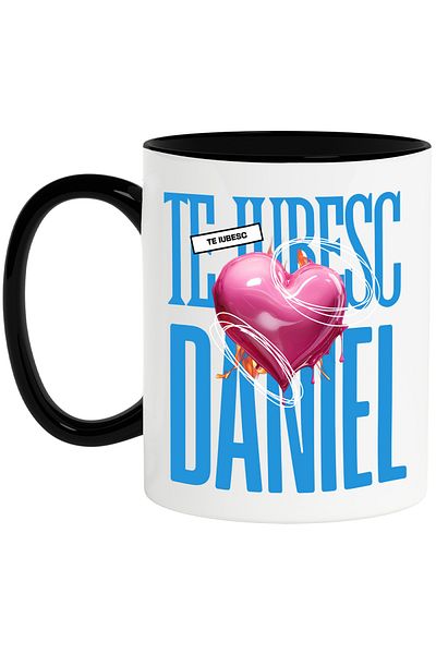 StoryGift Romania I Love You Daniel Mug, Love, Heart, Valentine's Day, Valentine's Day, Wave, With, STG