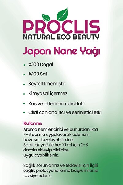 proclis Japon Nane Yağı, %100 Doğal Uçucu Yağ, Cornmint Oil 10 ml
