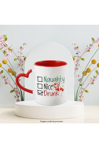 StoryGift Romania Mug with little reindeer with the message "Naughty, Nice, Drunk", drunk checked, Merry Christmas, With ,STG