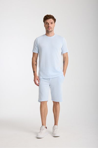 COOL TARZ Men's Blue Basic Regular Bottom Top Shorts Set