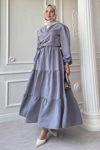 InStyle بدلة رمادية مع تنورة كوبيرا بوليرو مودال