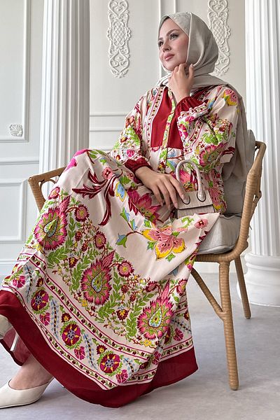 InStyle Floral Ethnic Red Viscose Dress