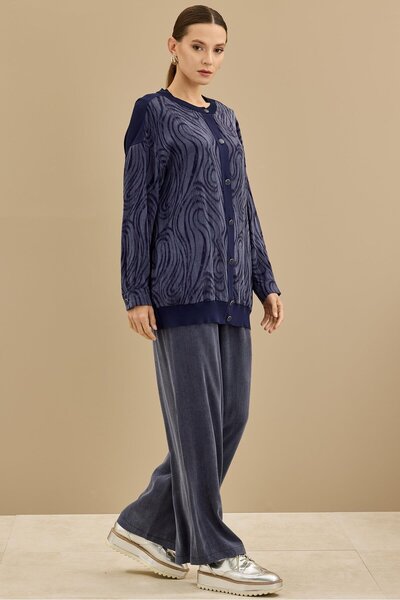 Tığ Triko İçi Kolsuz Bluzlu Pantolonlu 3lü Set LACİVERT