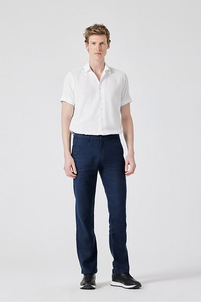 muzzo jeans Regular Fit Dark Navy Blue 100% Linen Trousers