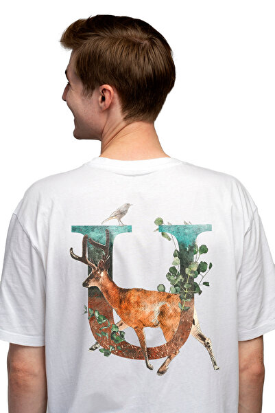 StoryGift Romania Tricou Barbati Cu Litera, U, Cerb, Pasare, Frunze, Cu Impri...