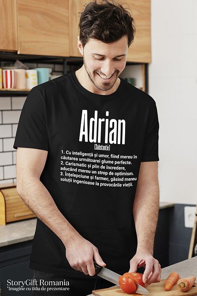 StoryGift Romania Men's T-Shirt With Name Adrian, Intelligence, Humor, Charismatic, Wise, Personalized, As STG