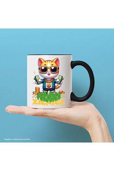 StoryGift Romania Mug with Gangster Cat With Money and Gold Banknotes, Text Money Brings Happiness Days, With ,STG