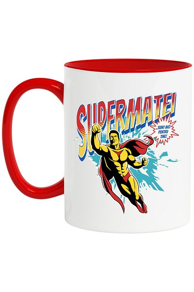 StoryGift Romania Super Matei Mug, Superhero I'm Here for You, 330ml, Ceramic with Red Handle, With M,STG