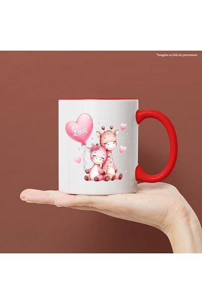 StoryGift Romania Mug with 2 giraffes, illustration, closeness, friendship, love, balloon, hearts, Va, Cu, STG