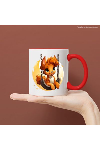 StoryGift Romania Mug with a swinging animal, playing, park, children, illustration, cheerful, With ,STG