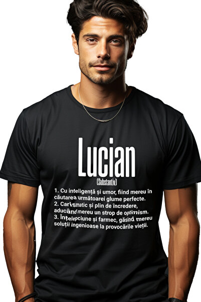 StoryGift Romania Tricou bărbătesc cu nume Lucian, Inteligență, Umor, Carisma...