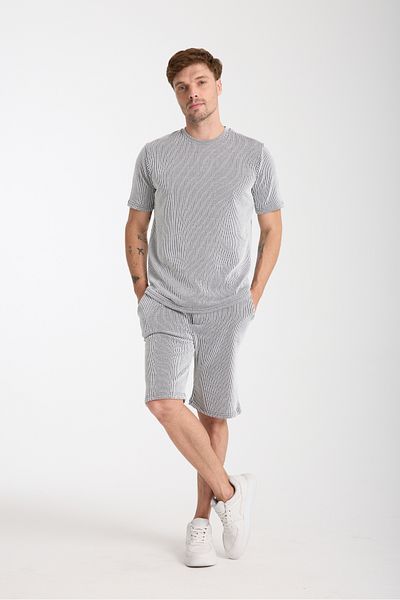 Tarz Cool Men's Gray Basic Regular Bottom Top Shorts Set