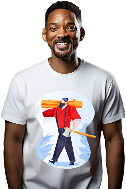StoryGift Romania Tricou bărbătesc cu buștean, topor, barbă, cu imprimeu pe f...
