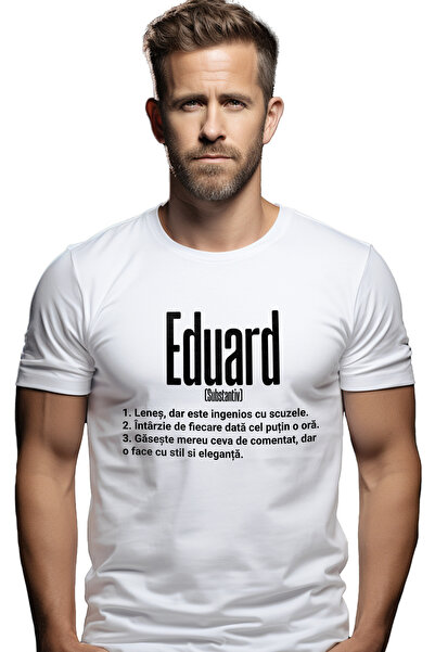 StoryGift Romania Tricou bărbătesc cu numele Eduard, amuzant, leneș, hilar, p...