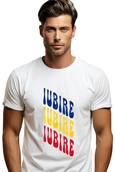 StoryGift Romania Tricou bărbătesc Cuvântul Iubire, În Culorile Drapelului Ro...