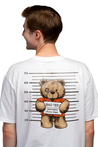 StoryGift Romania Tricou bărbătesc cu ursuleț de pluș, închisoare, poliție, cu imprimeu pe spate, 100% bumbac, astg