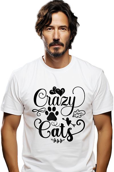 StoryGift Romania Men's T-shirt With Hearts For Crazy Cat Lovers With Print On The Front, 1 Stg