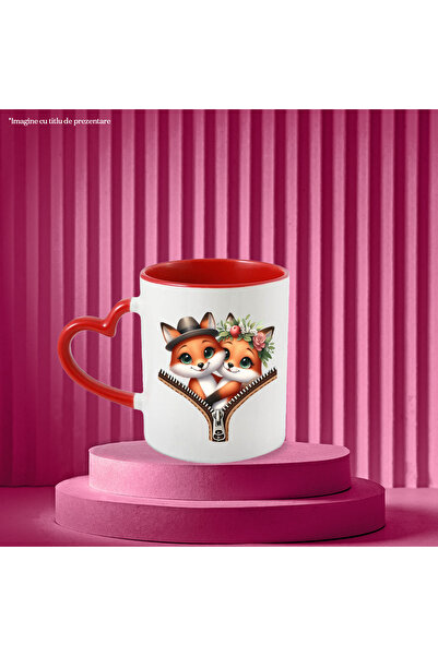 StoryGift Romania Mug with 2 foxes, illustration, zipper, close, crowded, cheerful, hat, flower, With ,STG