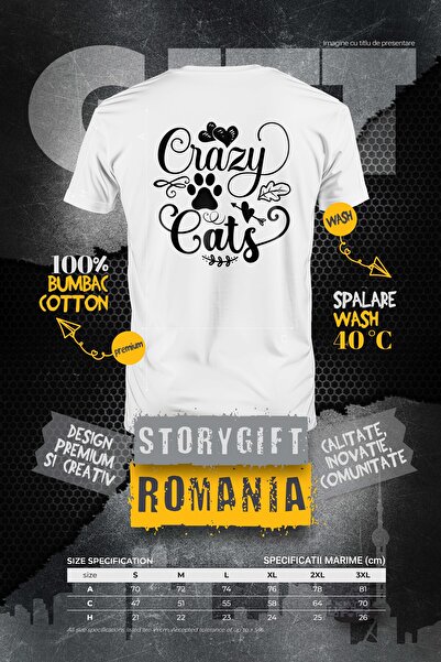 StoryGift Romania Men's T-shirt With Hearts For Crazy Cat Lovers With Print On The Back, Stg