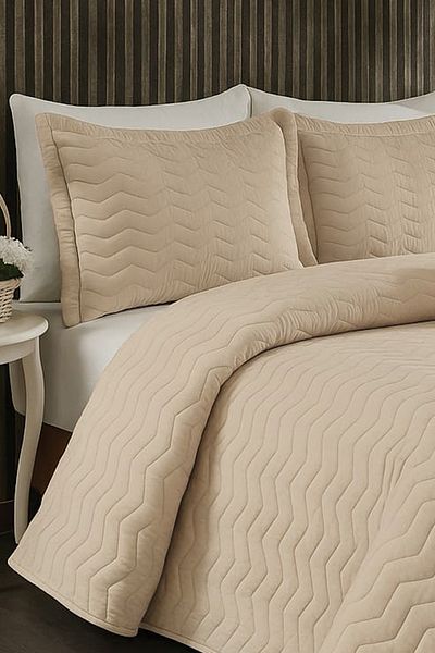 Bonny Home Silky Textured Cream Modern and Simple Double Bed Cover Set