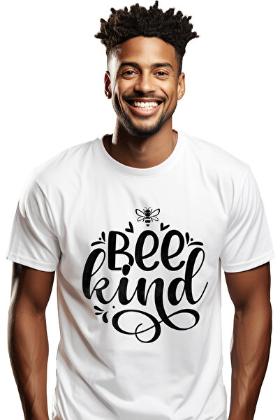 StoryGift Romania Tricou bărbătesc cu inimioare și albine și textul „bee Kind...