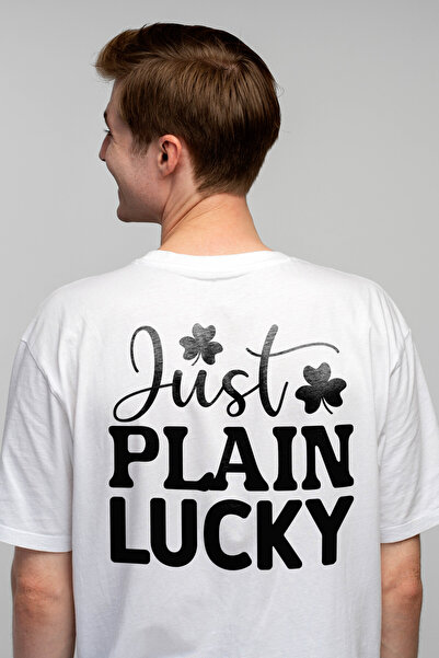 StoryGift Romania Tricou bărbătesc cu trifoi și textul „just Plain Lucky” - S...