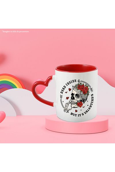 StoryGift Romania Mug with a skull holding a rose between its teeth with the message "Dead inside, bu, Cu,STG"