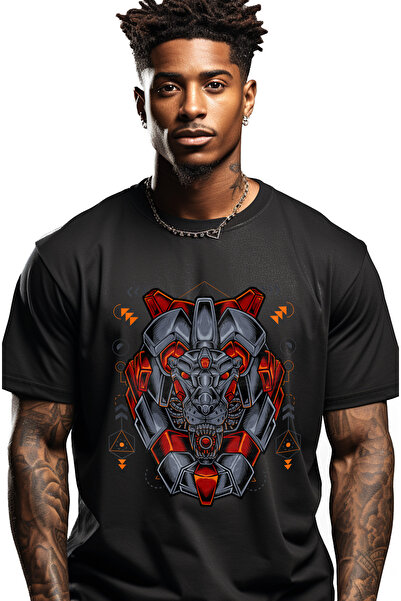 StoryGift Romania Tricou bărbătesc cu leu, robot, android, cibernetic, abstra...