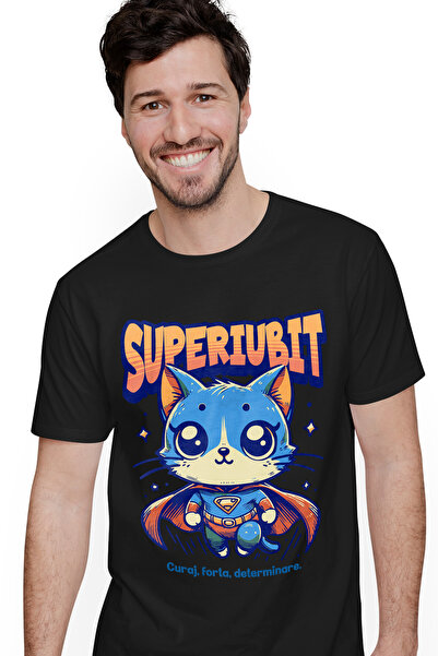 StoryGift Romania Tricou bărbătesc Super Lover, Supererou, Pisică Zburătoare ...