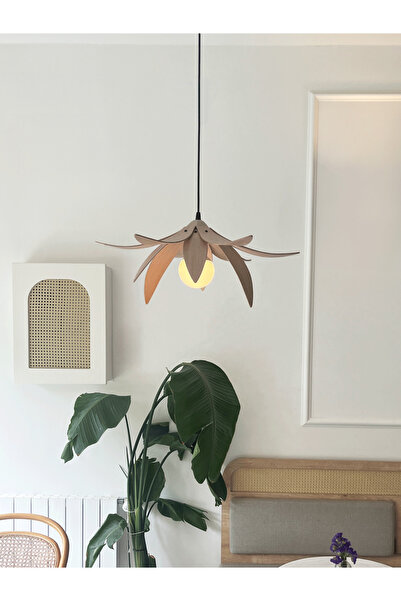 Fagus Wood Lotus Avize – Ahşap Modern ve Minimal Tasarım Avize, İskandinav Salon ve Oturma Odası Aydınlatması