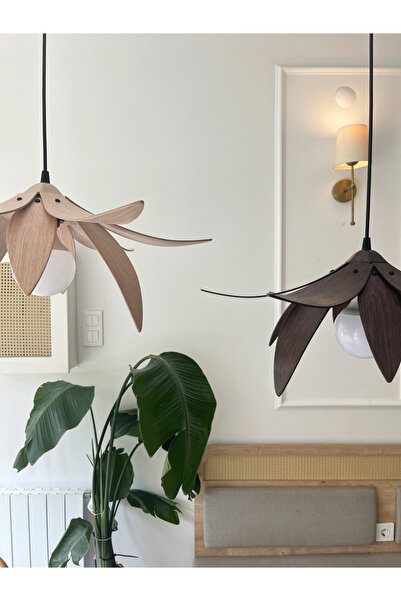 Fagus Wood Lotus Avize – Ahşap Modern ve Minimal Tasarım Avize, İskandinav Salon ve Oturma Odası Aydınlatması