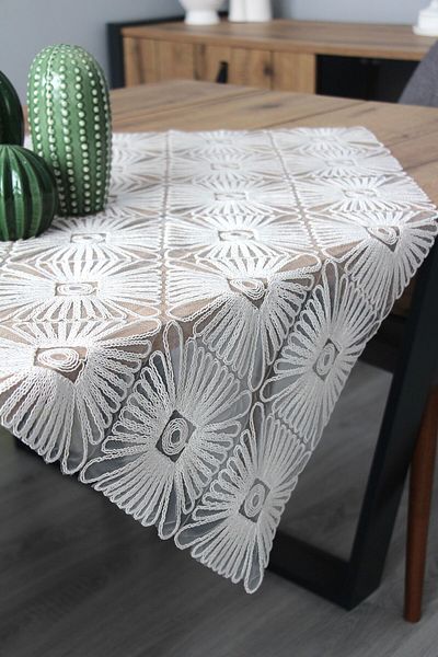 DDHOME Lace Knitted Detail Table, Fiskos Cover 90X90 cm 4001-Checkered