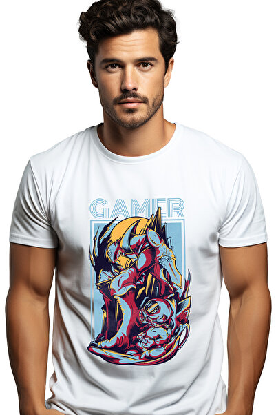 StoryGift Romania Men's T-shirt With Monster And Silhouette Of Man In Astronaut Suit Playing Video Games, Te Stg