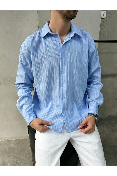 DİFRANSEL Ριγέ Modal Oversize Μπλε Πουκάμισο
