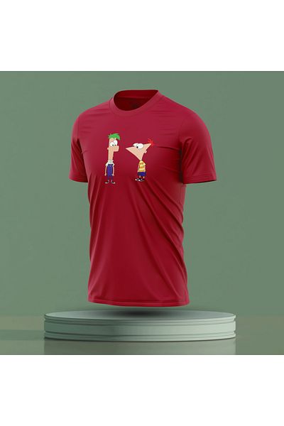 Bulvar Lee Men's Crew Neck Phineas and Ferb Printed Summer T-Shirt