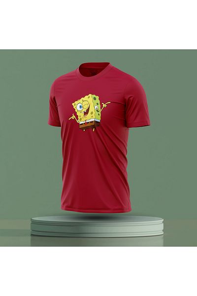Bulvar Lee Men's Crew Neck Spongebob Printed Summer T-Shirt